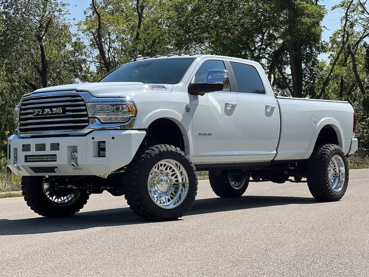 A side view of the customized 3500 Longhorn Truck